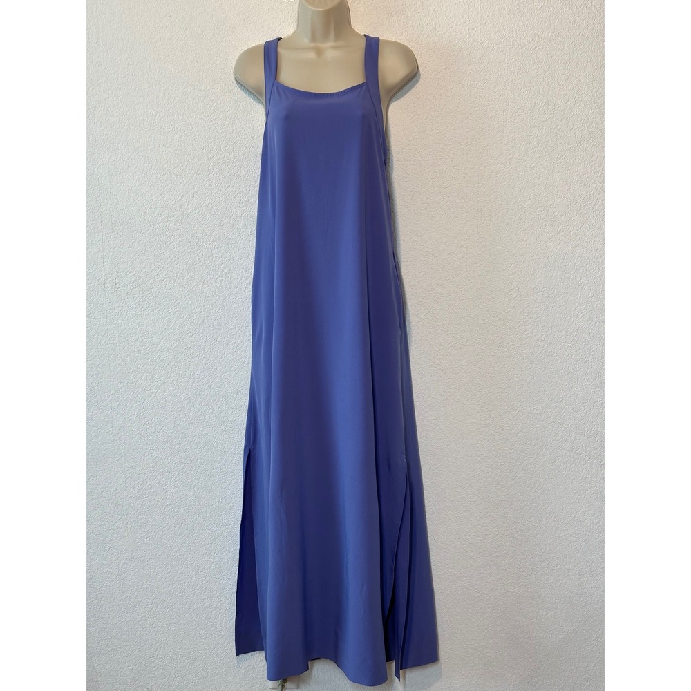 Athleta Santorini Column Maxi Dress Periwinkle Blue Square Neck Pockets Small